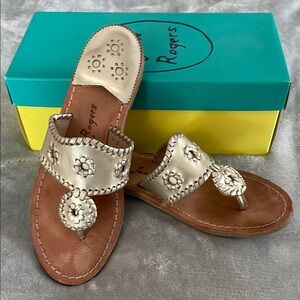 Jack Rogers Gold and Tan Sandals with Intricate Design